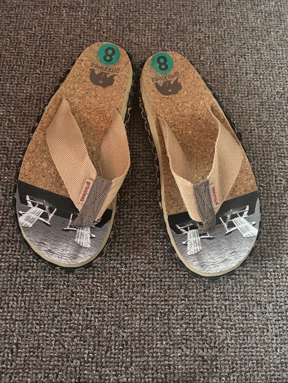 Women's Beige Cork-Style Flip Flop Sandals with Fabric Thong Straps